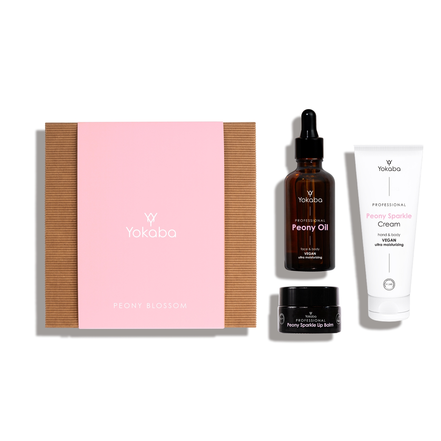 Peony Blossom Zestaw Prezentowy: Peony Sparkle Cream 75ml, Peony Oil 50ml, Peony Sparkle lip balm 15ml, Yokaba
