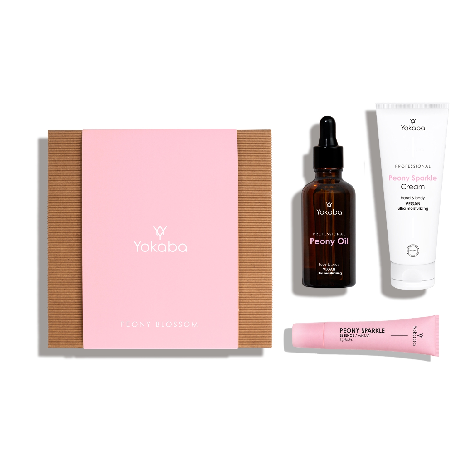 Peony Blossom Zestaw Prezentowy: Peony Sparkle Cream 75ml, Peony Oil 50ml, Peony Sparkle lip balm 15ml, Yokaba