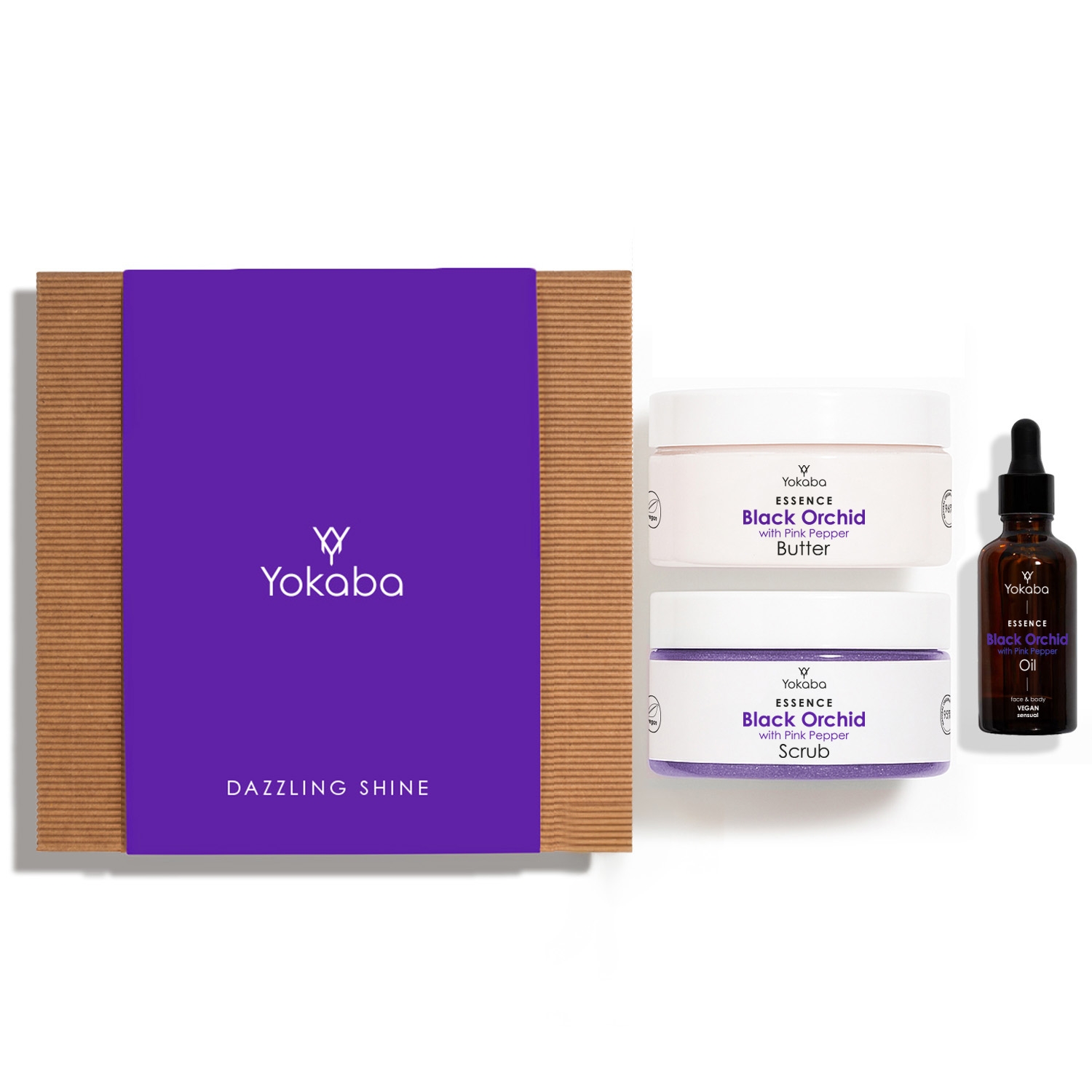 Dazzling Shine Zestaw Prezentowy: Black Orchid Oil  Yokaba 50 ml, Butter 200 ml, Scrub 250 g