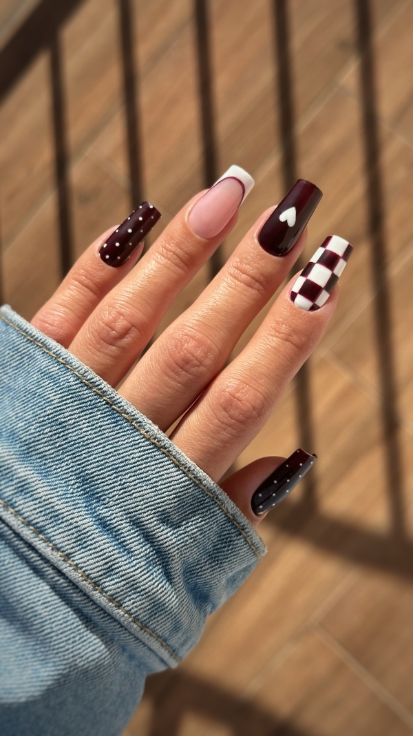 Jesienny NailArt w bordo, różu i bieli