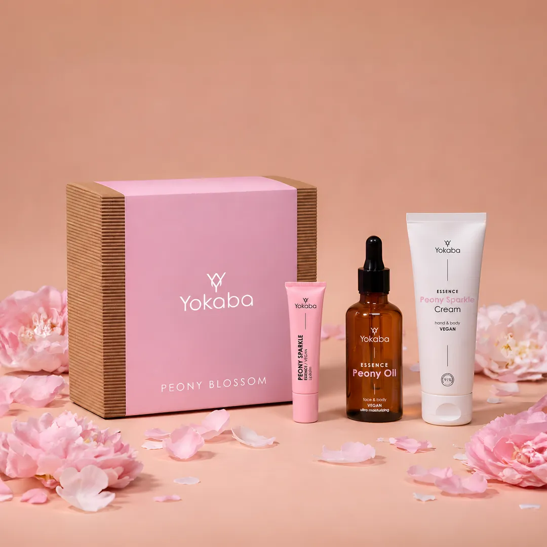 Zestaw prezentowy Yokaba Peony Blossom - krem do rąk i ciała, olejek i balsam do ust o zapachu peonii